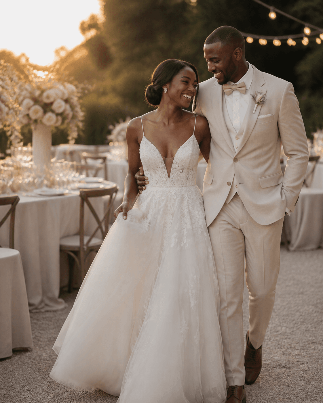 Un couple de jeunes mariés heureux lors de leur réception